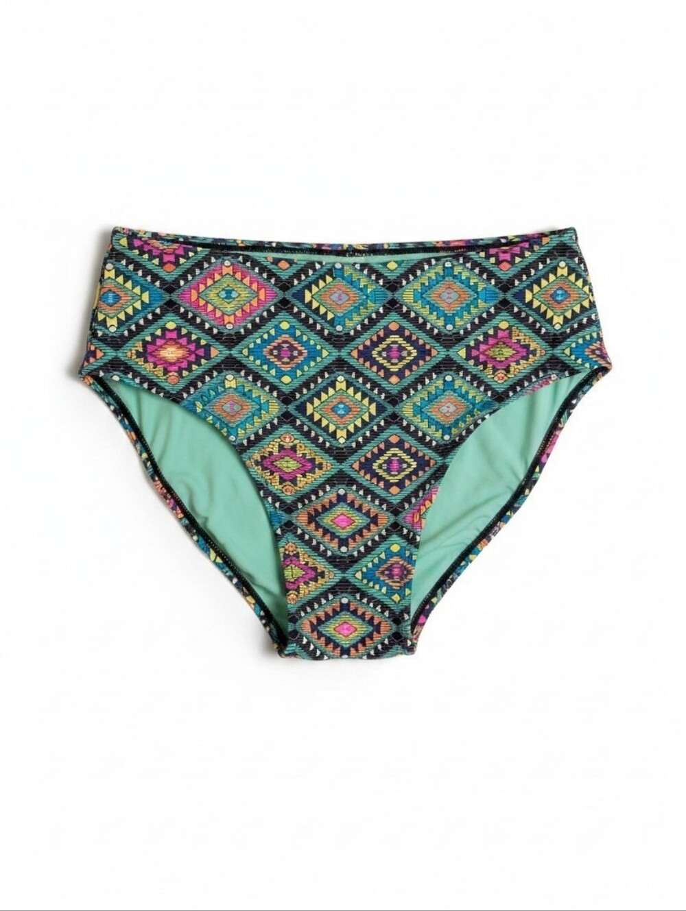 High-Waist Neon Aztec Print Bikini Bottoms